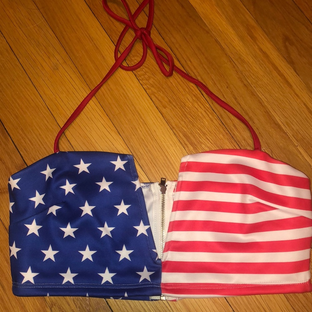 Tobi American Flag Bandeau Crop Top